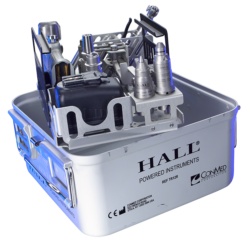hall sterilization tray with hall power products inside the tray